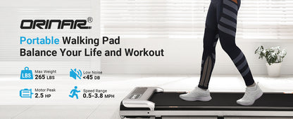 Orinar Walking Pad Under Desk Treadmill for Home and Office 2.5 HP Portable Treadmill
